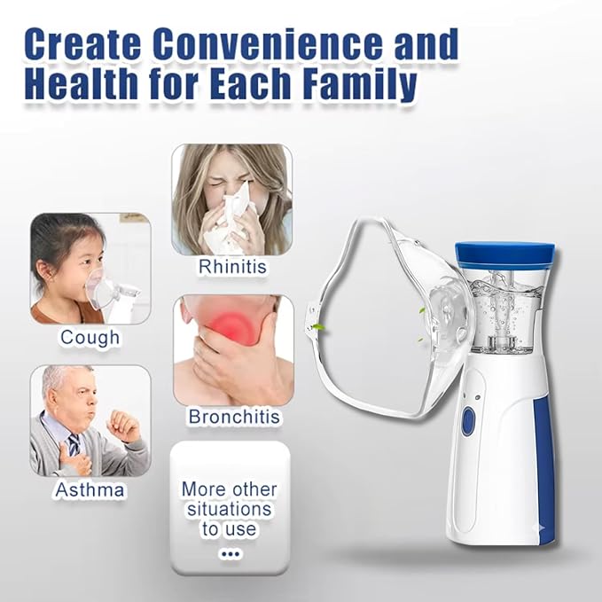 Nebulizer, Portable Mesh Nebulizer for Adults & Kids, Mini Handheld Ultrasonic Inhaler, Low-Noise Steam Vaporizer for Home & Travel, Wireless Vaporizer Machine With Respiratory Mask (Blue, 2026)