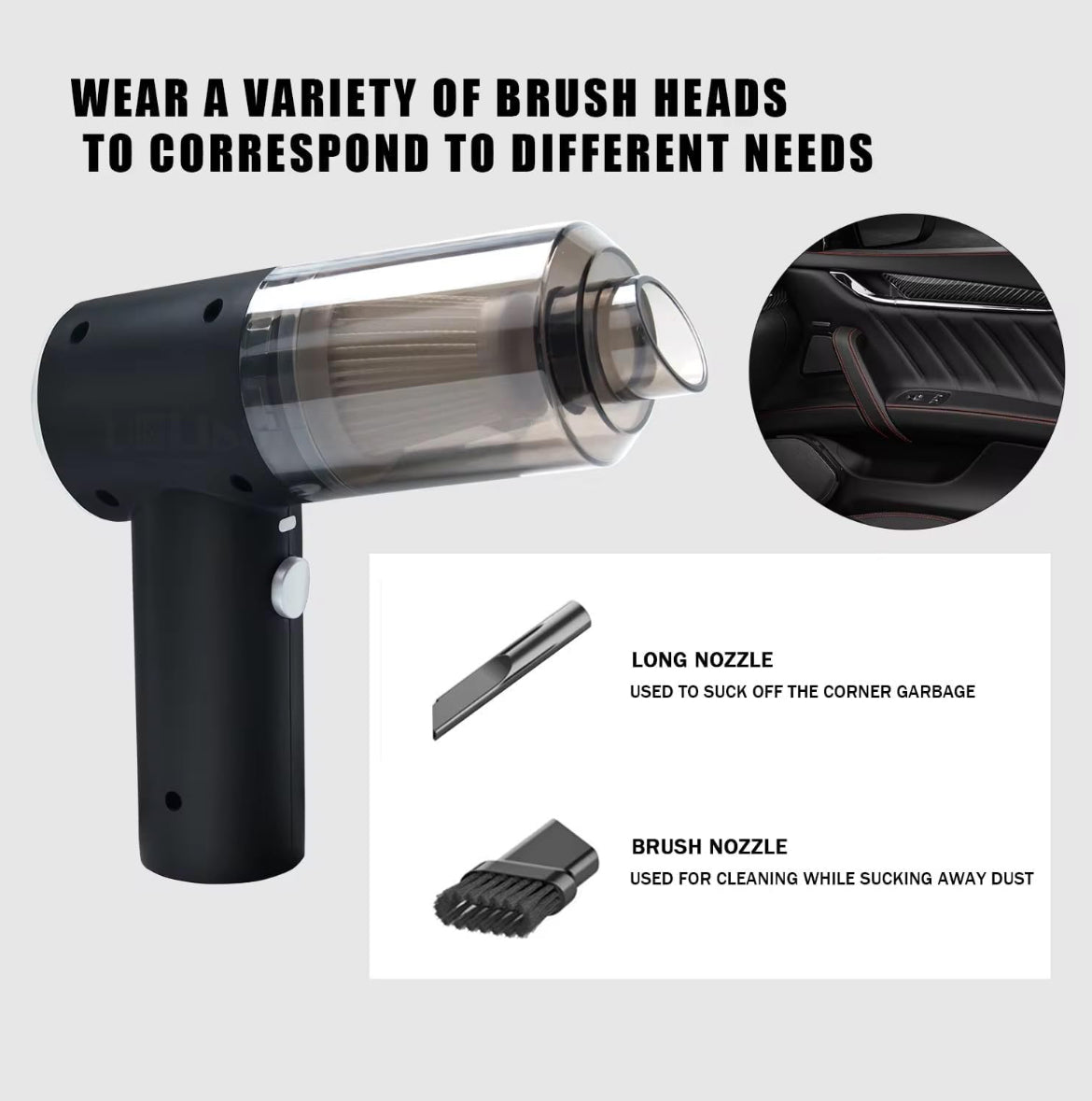 Car Vacuum Cleaner 3 in 1 with 3 Attachments & Blower | Cordless Handheld Vacuum Cleaner for Wet & Dry Cleaning for Home/Office/Car/Keyboard/Travel/Sofa/Office