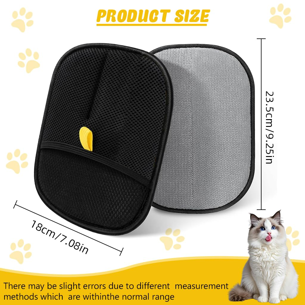 Pet Hair Removal Gloves, Static-Enhanced Pet Hair Removal Mitt, Reusable Grooming Mitt Cleaning Glove for Furniture, Carpets, Car Seats & Gentle Massage for Dogs Cats (23.5x18cm)