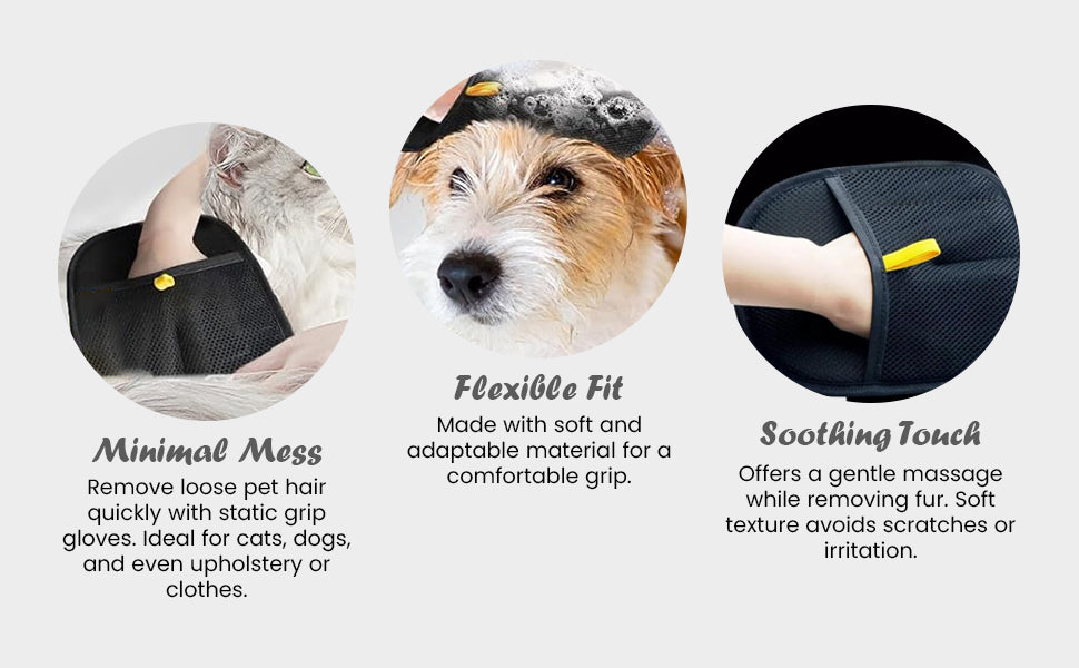 Pet Hair Removal Gloves, Static-Enhanced Pet Hair Removal Mitt, Reusable Grooming Mitt Cleaning Glove for Furniture, Carpets, Car Seats & Gentle Massage for Dogs Cats (23.5x18cm)